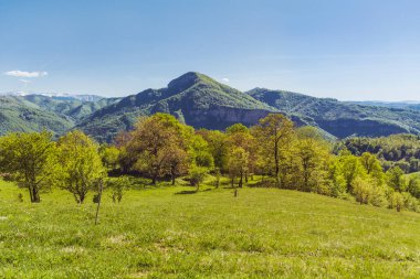 Beautiful Summer Mountain Landscape with Green Meadows and Hills .Babintsi Village in Teteven,Bulgaria