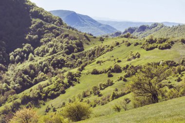 Beautiful Summer Mountain Landscape with Green Meadows and Hills .Babintsi Village in Teteven,Bulgaria