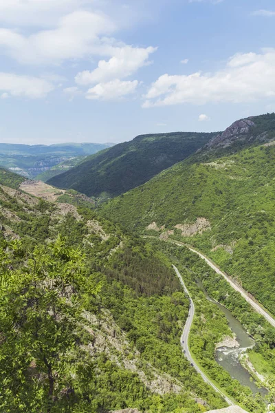 Aerial View of Train Railway in the Summer Mountain . Bov Village ,Iskar Gorge ,Bulgaria
