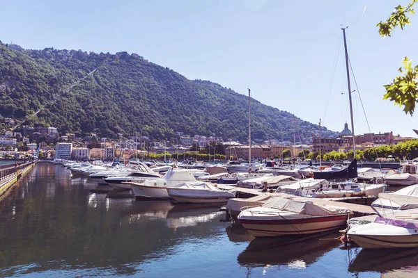 Como Italie Juin 2018 Lago Como Italie Bateaux Lac Côme — Photo