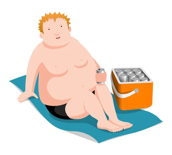 Fat man on the beach — Stock Vector