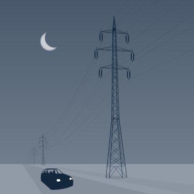 Auto in a snowy landscape clipart