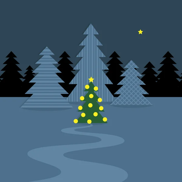 Noel ağacı ile peyzaj Vektör Grafikler
