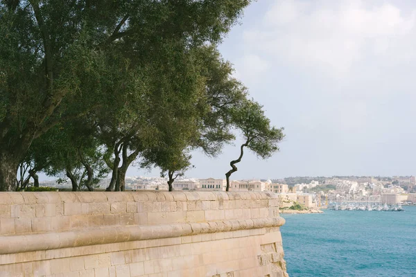 Malta Grand Harbour Vista Das Muralhas Cidade Valletta Dia Ensolarado — Fotografia de Stock