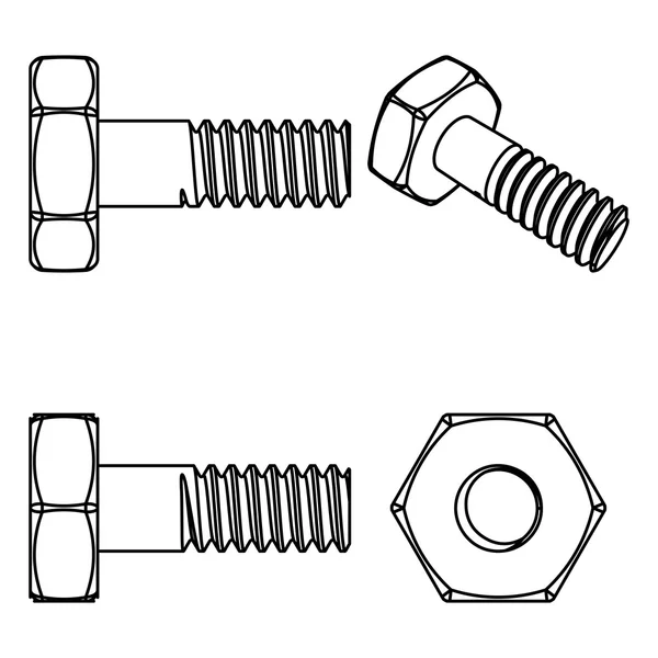 Stainless steel bolt and nut. Vector illustration. — Stock Vector