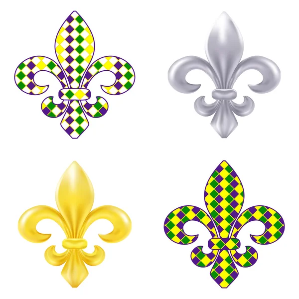 Set of fleur de lis Mardi Gras illustration — Stock Vector