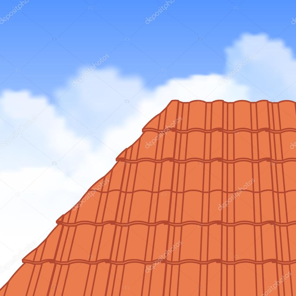 Red corrugated tile element of roof.