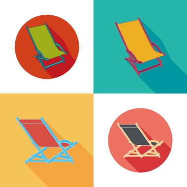 Tembel plaj şezlong sandalye düz Icons set