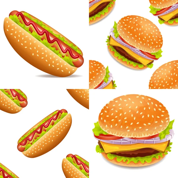 Párek v rohlíku a burger vektorové sada — Stockový vektor