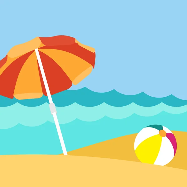 Zeezicht op prachtige strand met parasol — Stockvector