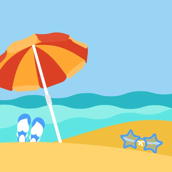 Vista para o mar na bela praia com guarda-sol —  Vetores de Stock