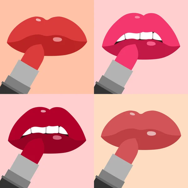 Lips with lipstick flat icons set — Stock Vector