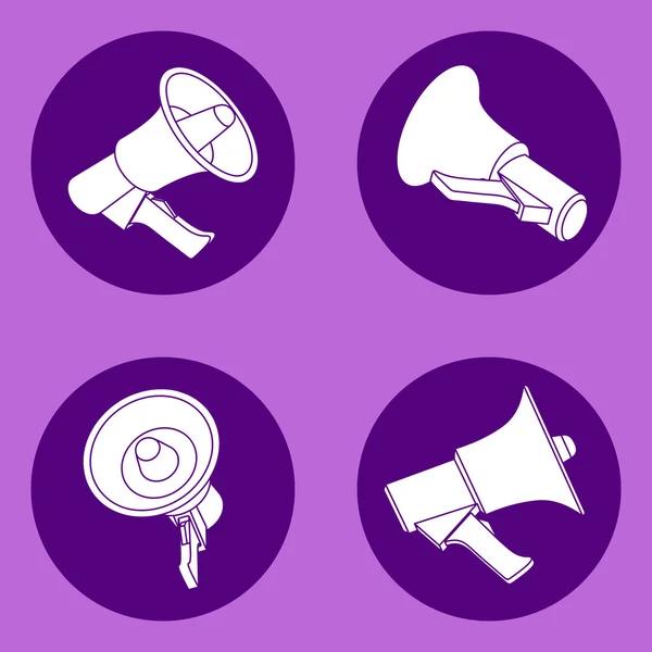 Four megaphone flat icons — Stockový vektor