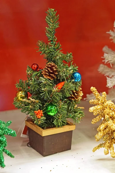 Arbre Noël Miniature Bureau Pot Festif — Photo