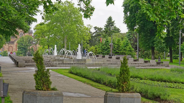 Belgrad Serbia Maja 2019 Fontanna Wodna Parku Tasmajdan Belgradzie — Zdjęcie stockowe