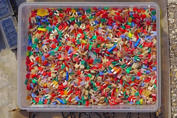 Fusibles Coche Pequeño Codificados Por Color Caja —  Fotos de Stock