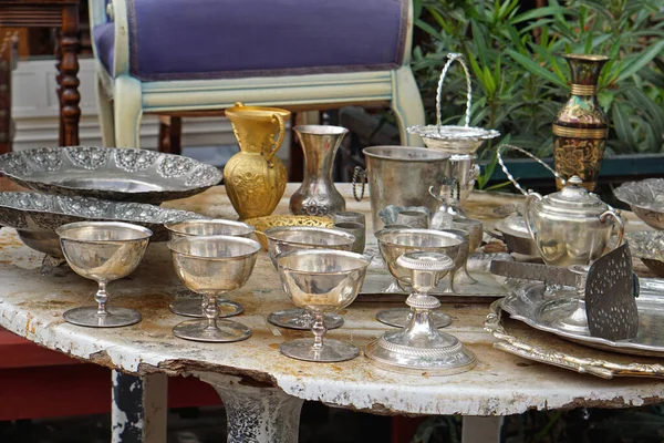 Jarras Platería Mesa Del Mercadillo Grecia — Foto de Stock