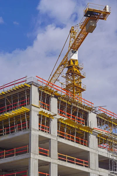 Crane Scaffolding Forms Concrete Building Construction Site — Stock Photo, Image
