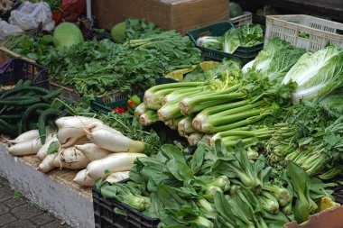 Çin 'deki Asya gıda pazarında Çin sebzeleri.