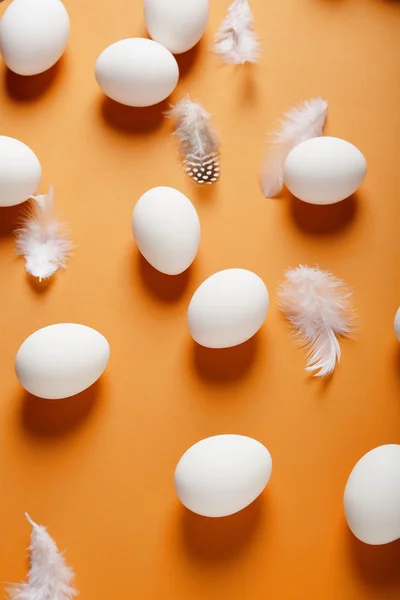 Ovos de Páscoa e penas — Fotografia de Stock