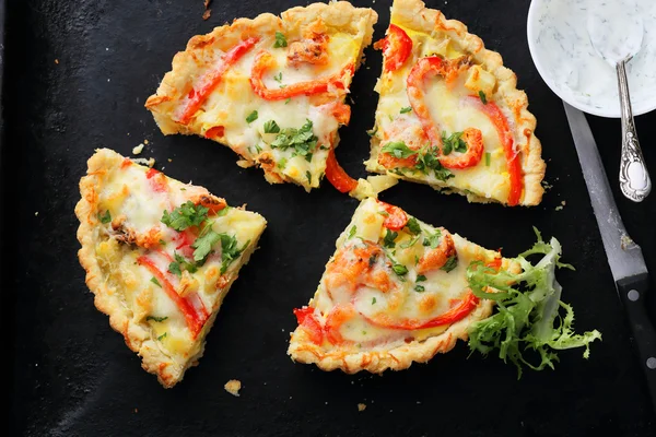 Quiche with slice salmon and paprika — Stock Photo, Image