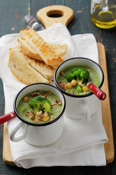 Two cream soup with broccoli and chick-pea — Stock Photo, Image