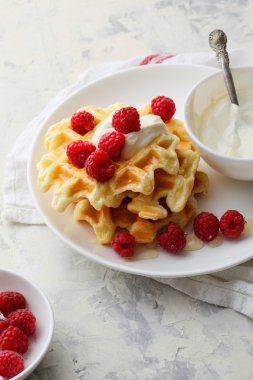 yığın kahvaltı waffle berry ve yoğurt ile