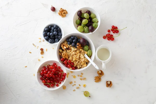 Breakfast granola in bowl with berries — Stock Photo, Image