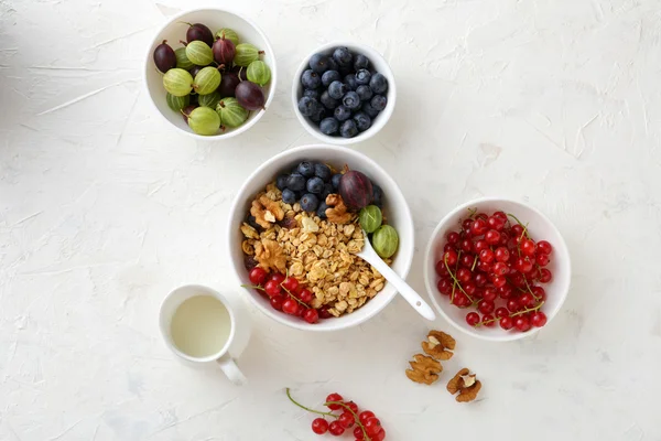 Frühstückszerealien in Schüssel mit Beeren — Stockfoto