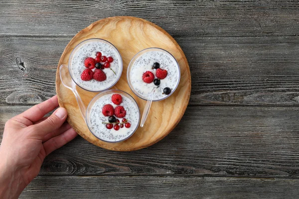Chia seeds pudding with berries — Stock Photo, Image