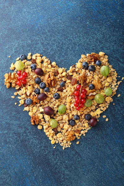 Ingredientes para el desayuno en forma de corazón —  Fotos de Stock