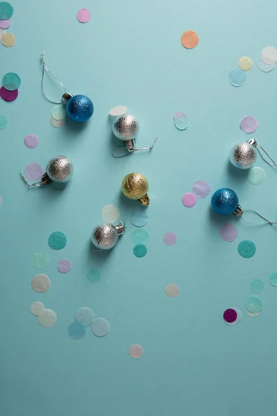 Christmas Objects Christmas Bauble Blue Surface — Stock Photo, Image
