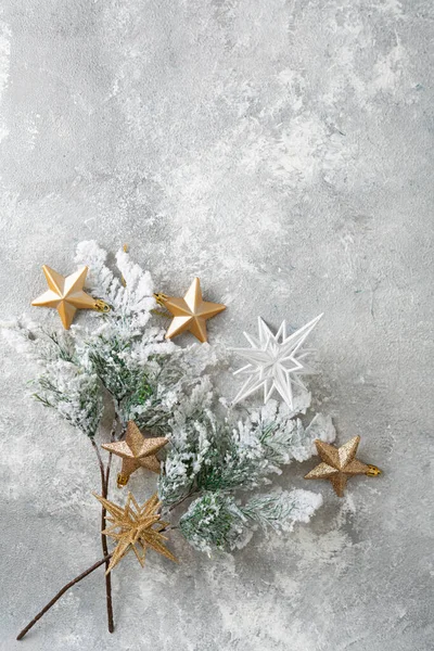 光の表面に雪の枝と金色の星 — ストック写真