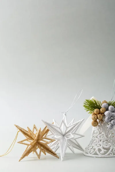 Белые Золотые Рождественские Звезды Праздничная Концепция Копировальное Пространство — стоковое фото