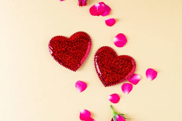 Two Red Hearts Valentines Day Concept — Stock Photo, Image