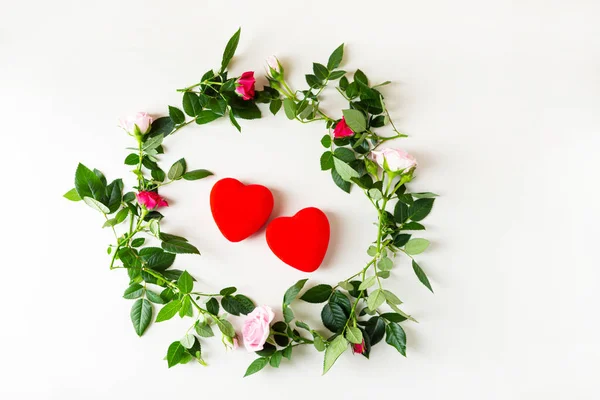 Overhead Viewof Red Heart Roses Love Concept — Stock Photo, Image