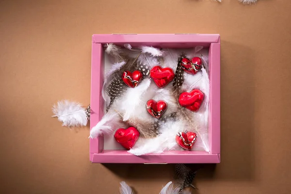 Aşk Konsepti Sevgililer Günü Şekerlemelerinin Hediye Kutusunda Genel Görünümü — Stok fotoğraf