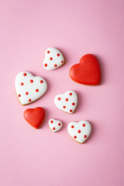 Valentijnsdag Concept Wenskaart Met Peperkoek Hartjes Koekjes — Stockfoto