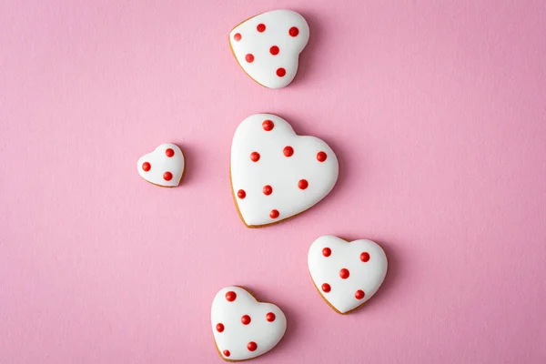 Conjunto Corazones Superficie Rosa Espacio Para Copiar Concepto San Valentín — Foto de Stock