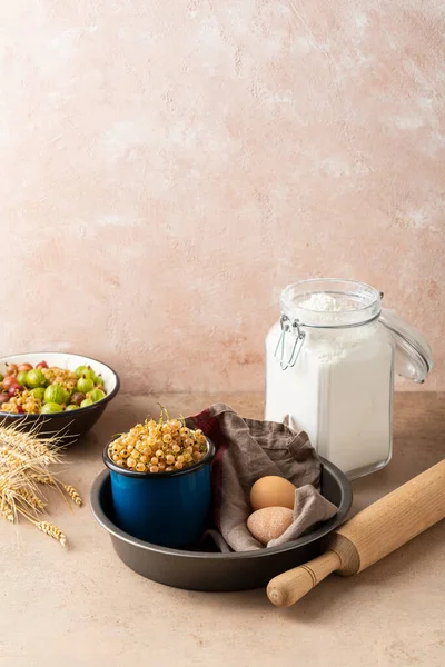 Faire Tarte Aux Baies Été Ingrédients Sur Table Espace Copie — Photo