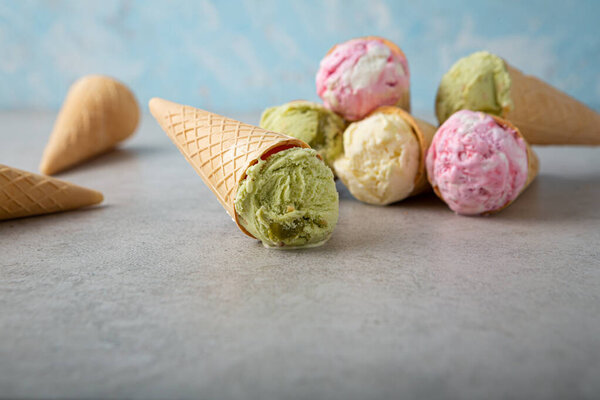 Assortment Ice Cream Scoops Light Surface — Stock Photo, Image