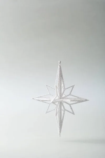 Estrela Natal Prata Fundo Prata Cartão Saudação Feriado — Fotografia de Stock