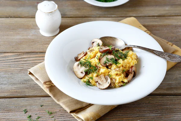 Deliciosa Polenta con setas y eneldo — Foto de Stock