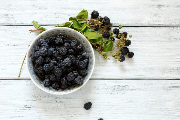 Forest blackberries in a bowl — Stock Photo, Image