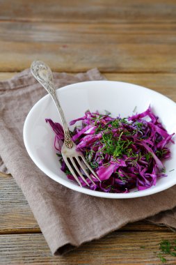 lahana ve dereotu beyaz bir kase salata