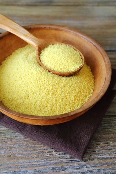 Arabic couscous in a clay bowl on boards — Stock Photo, Image