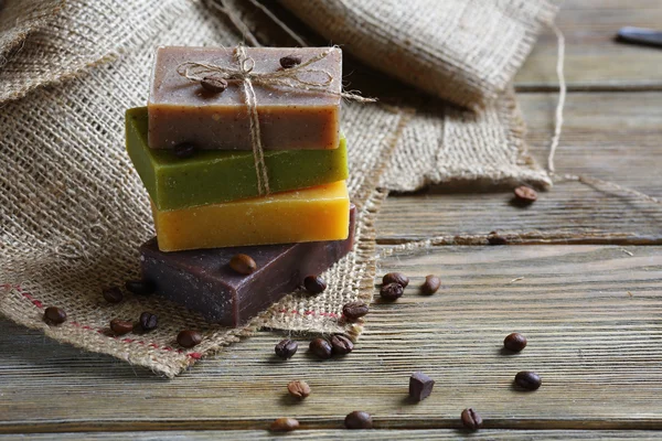 Handmade soap with roasted coffee beans — Stock Photo, Image