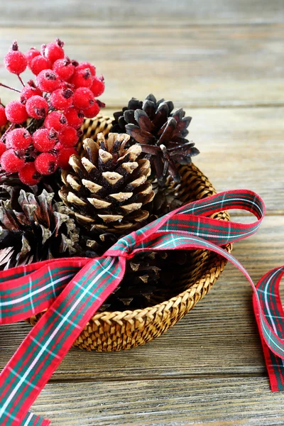 Christmas decorations in basket — Stock Photo, Image