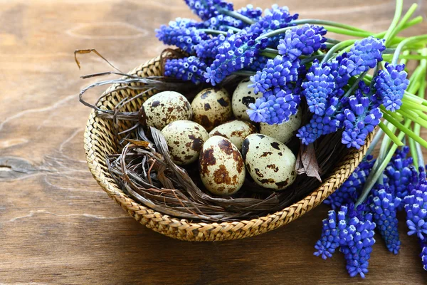 Easter eggs with blue flowers — Stock Photo, Image