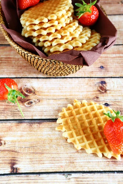 Waffles with ripe strawberry — Stock Photo, Image